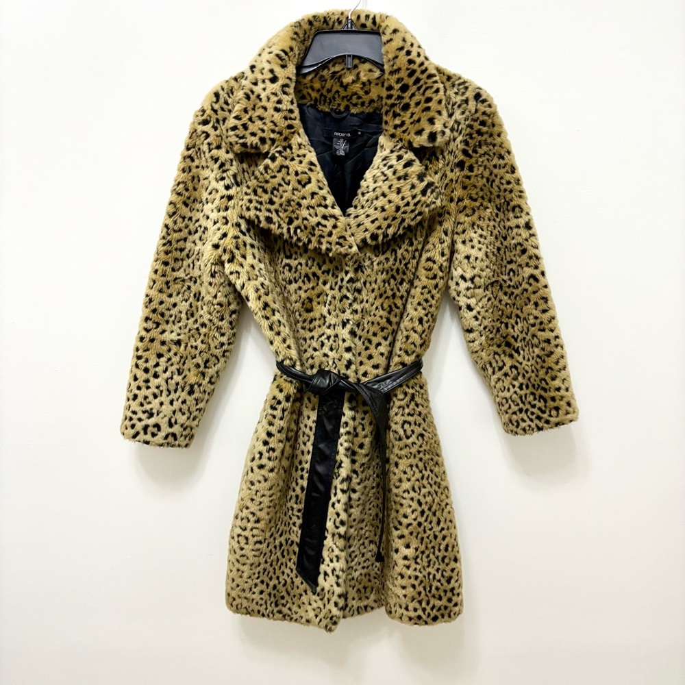Y2K 90s Faux Fur Leopard Coat Arden B Belted Womens Medium